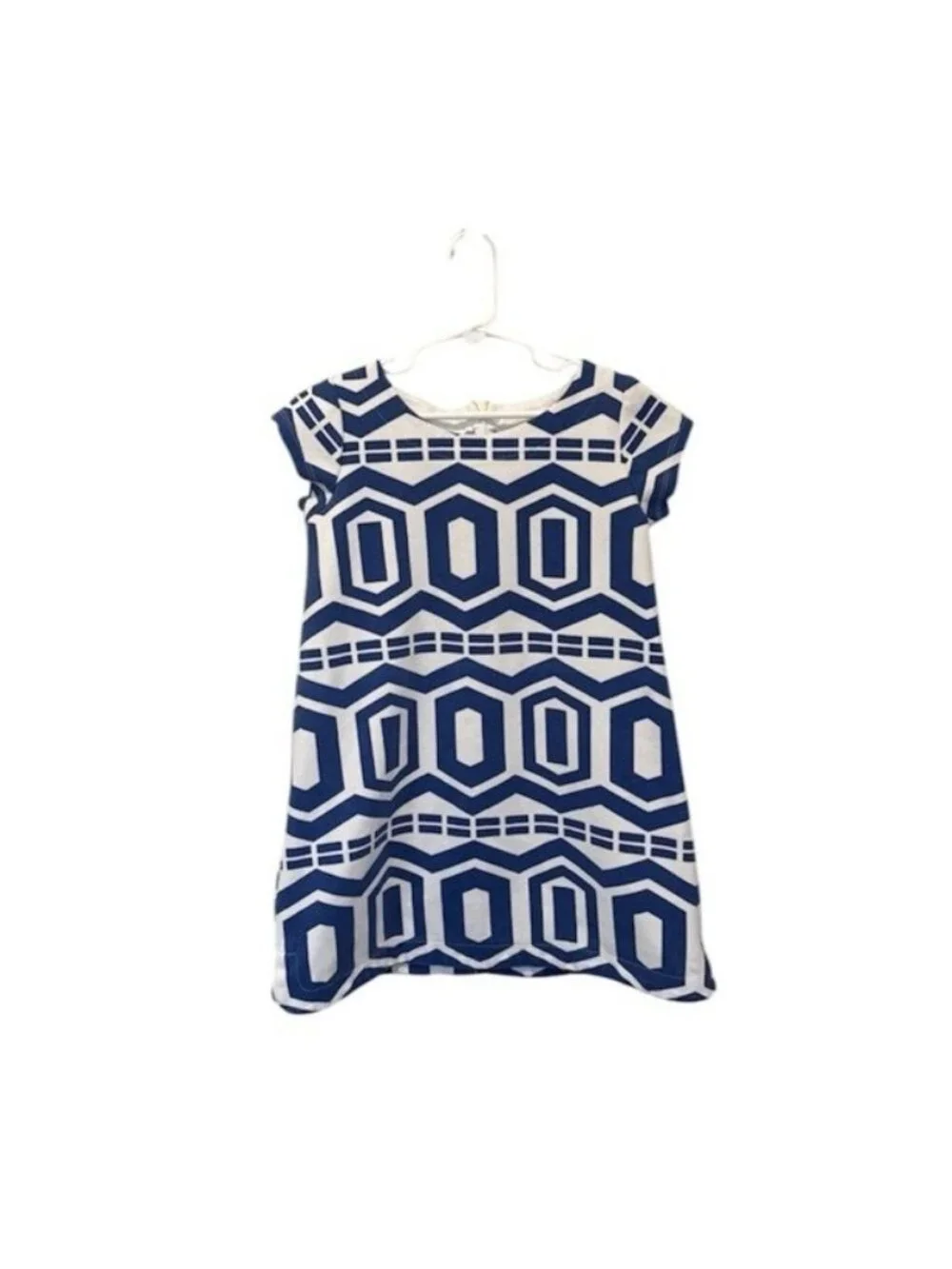 Gymboree knitted jumper dress, blue white size 7 Geometric Shift Short Sleeve
